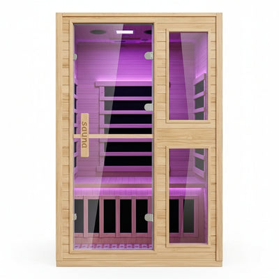 2 Person Far Infrared Sauna with Smart APP Control, Canadian Hemlock Wood Indoor Sauna Room, 2000W Low EMF Fast Heating Home Dry Sauna, 7 Color Chromotherapy, Bluetooth Speakers for Relaxation